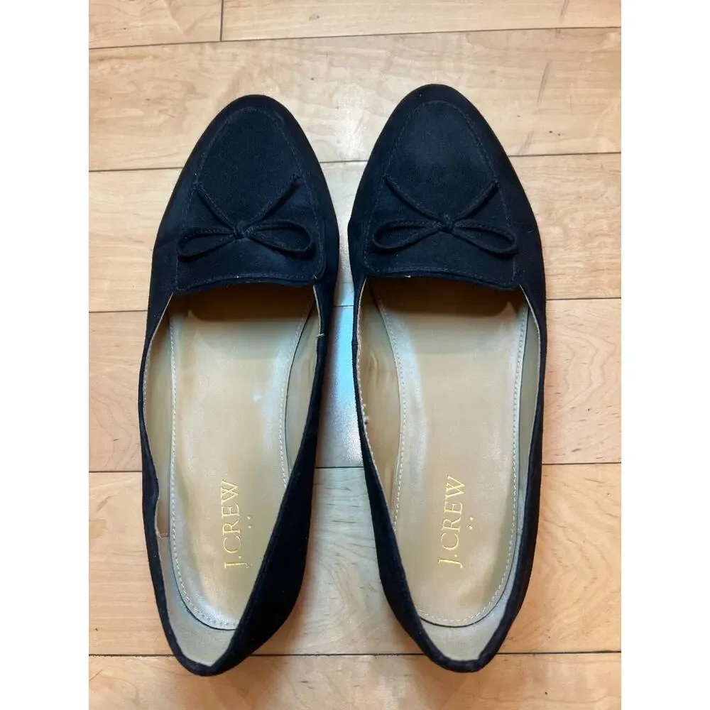 J.Crew Factory Women’s 8 Black Sueded Bow Loafers Flats Slip On Classic Shoes